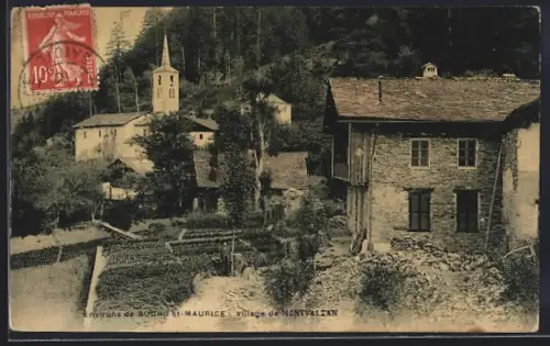 AK Montvalzan, Village pittoresque avec église et maisons en pierre