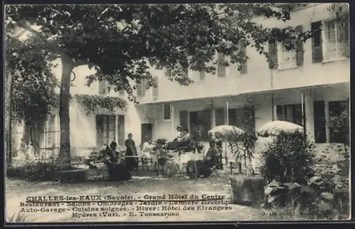 AK Challes-les-Eaux /Savoie, Grand Hôtel du Centre avec jardin et clients se relaxant sous les arbres
