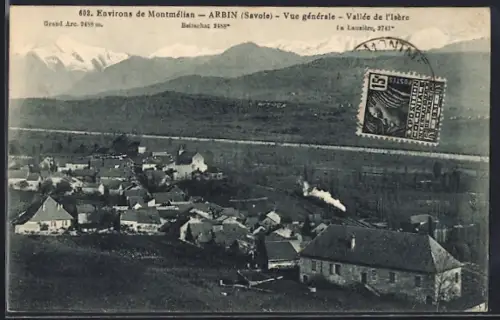 AK Arbin /Savoie, Vue générale de la vallée de l`Isère et des montagnes environnantes