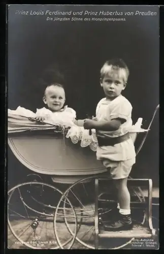 AK Söhne von Kronprinz Wilhelm von Preussen an einem Kinderwagen