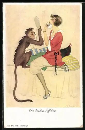 Künstler-AK sign. Alvers: The two little monkeys, eitle Dame und Affe