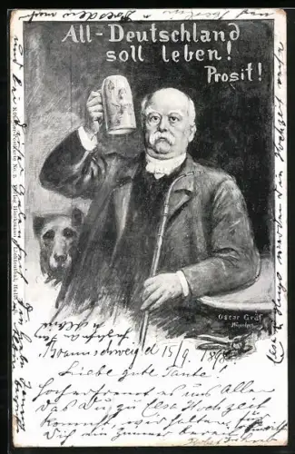 Künstler-AK Bismarck trinkt auf All-Deutschland