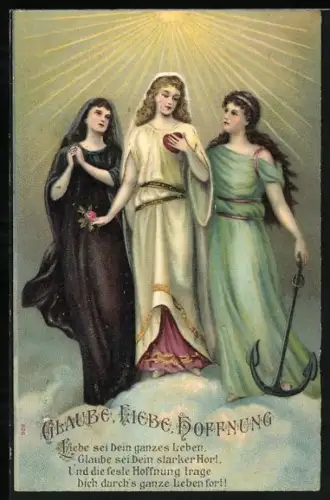 AK Frauen symbolisieren Glaube, Liebe und Hoffnung, leuchtender Stern