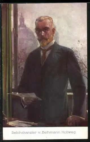 AK Reichskanzler von Bethmann Hollweg, Portrait am Fenster
