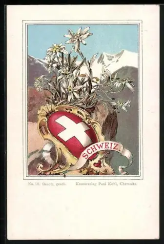AK Schweizer Wappen & Edelweis