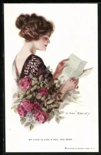 Künstler-AK F. Earl Christy: My Love is like a red red Rose, Schöne liest einen Liebesbrief