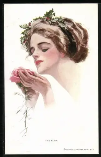 Künstler-AK Harrison Fisher: Junge Dame mit einer Rose