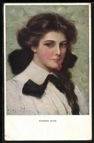 Künstler-AK Clarence F. Underwood: Reife Kirschen, dunkelhaariges Mädchen