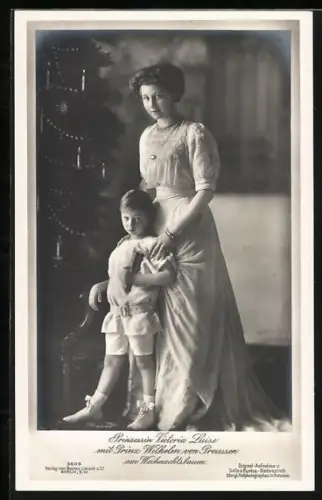 AK Prinzessin Viktoria Luise mit Prinz Wilhelm von Preussen am Weihnachtsbaum