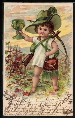 AK Kind mit einem Gewehr und Pokal im weissen Hemd