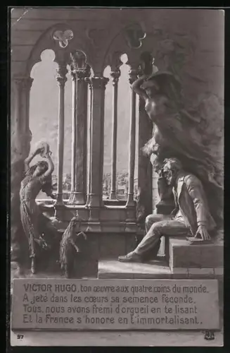 AK Dichter Victor Hugo beobachtet eine Tänzerin mit Ziege, ton oevre auy quatre coins du monde
