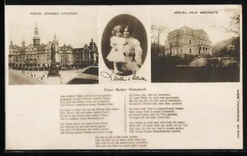AK Dresden, Königliches Schloss, Wachwitz, Königlche Villa, Prinzessin Luisa und Monica
