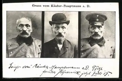 AK Räuber-Hauptmann a. D., von Köpenick, drei Portraits