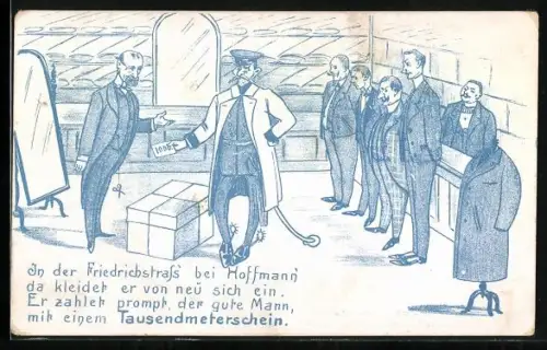 AK Berlin, Szene aus der Hauptmann von Köpenick, der Hauptmann kauft eine Kiste