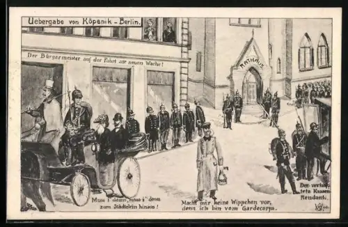 AK Berlin, Hauptmann von Köpenick erbeutet mit seinen Soldaten die Stadtkasse