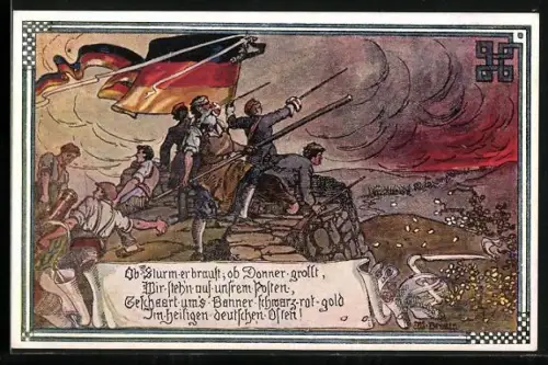 Künstler-AK W. Braun: Soldaten in der Schlacht