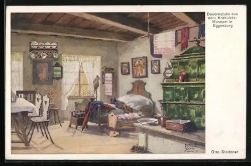 Künstler-AK Eggenburg, Bauernstube aus dem Krahuletz-Museum