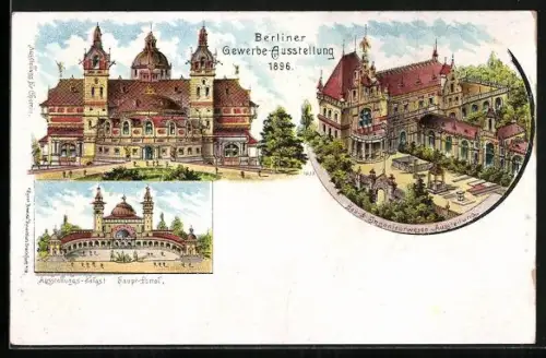 Lithographie Berlin, Gewerbe-Ausstellung 1896, Ausstellungs-Palast und Haupt-Eingang