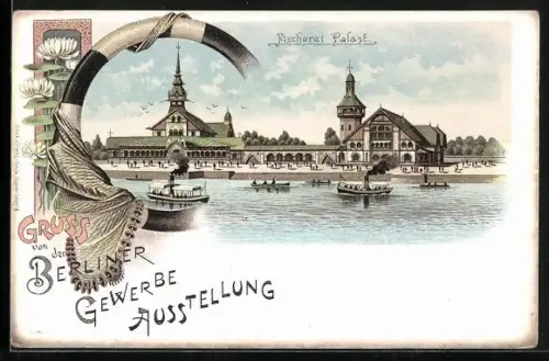 Lithographie Berlin, Gewerbe Ausstellung, Fischerei Palast