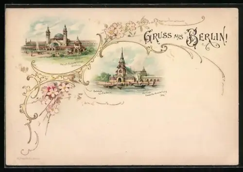 Lithographie Berlin, Berliner Gewerbe-Ausstellung 1896, Restaurant Aussichtsturm