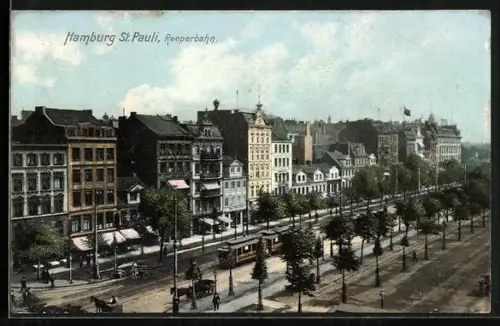 AK Hamburg-St.-Pauli, Reeperbahn mit Strassenbahn