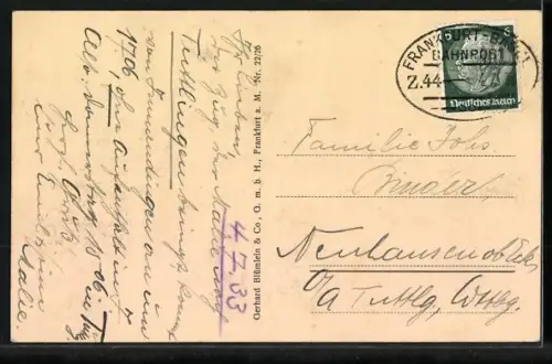 AK Frankfurt / Main, Strassenbahnen vor dem Schauspielhaus