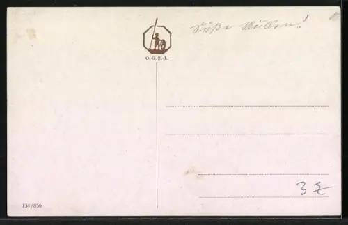 AK Kätzchen mit einer Giesskanne