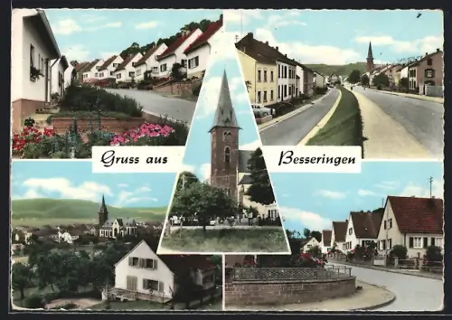 AK Besseringen /Saar, Kirche, Wohnhäuser, Strassenansichten