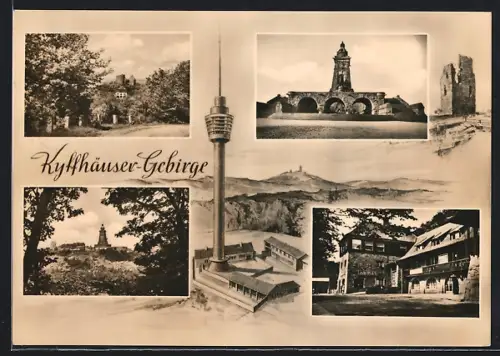 AK Kyffhäuser-Gebirge, Kyffhäuser-Denkmal, Aussichtsturm, Burgruine, Gasthaus