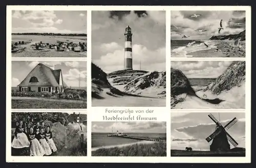 AK Amrum, Leuchtturm, Windmühle, Strandansichten