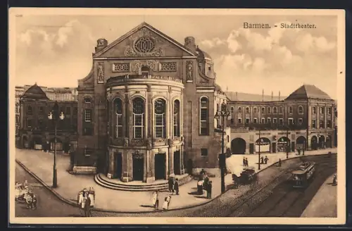 AK Barmen, Stadttheater, Strassenbahn