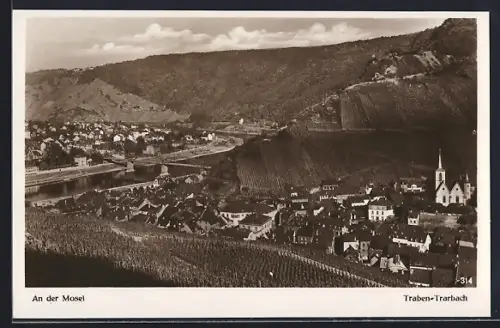 AK Traben-Trarbach, Ortsansicht mit Kirche und Mosel