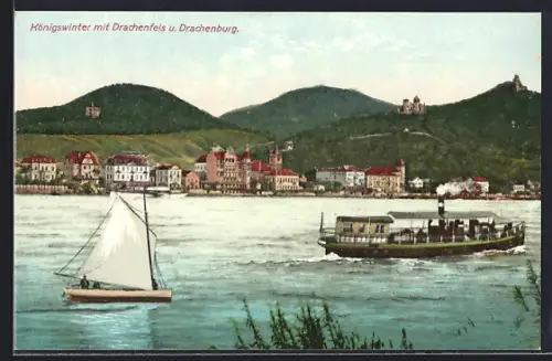AK Königswinter, Drachenfels, Drachenburg, Rheinpartie