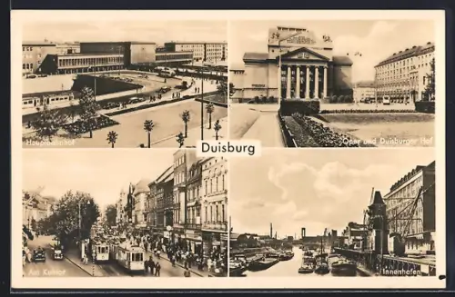 AK Duisburg, Hauptbahnhof, Ober- und Duisburger Hof, Am Kuhlen, Innenhafen