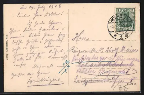 AK Köln, Rheinpartie mit Dampfer