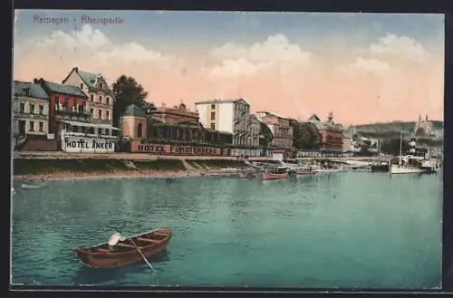AK Remagen, Rheinpromenade mit Hotel Anker und Hotel Fürstenberg