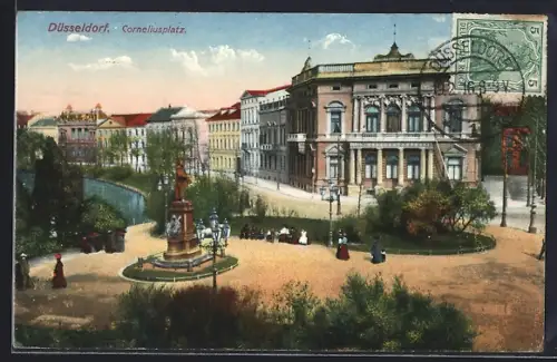 AK Düsseldorf, Corneliusplatz, Brunnen, historische Gebäude
