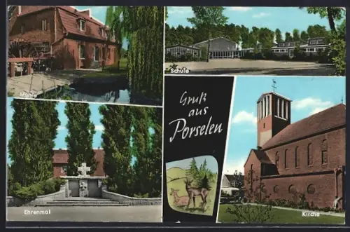 AK Porselen, Kirche, Schule, Mühle, Ehrenmal