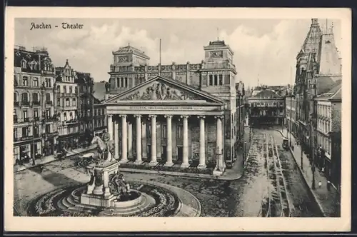 AK Aachen, Theaterplatz, Theater, Brunnen