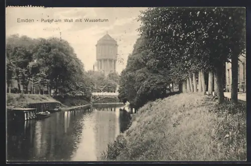 AK Emden, Partie am Wall mit Wasserturm