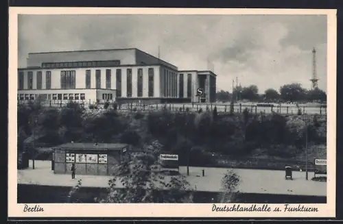 AK Berlin-Charlottenburg, Bahnhof Deutschlandhalle, Funkturm