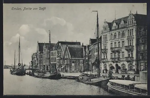 AK Emden, Partie am Delft, Hotel und Segelschiffe