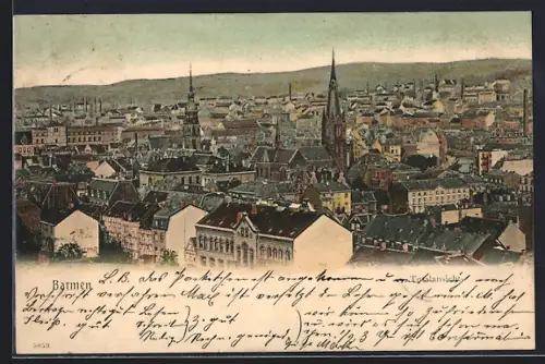 AK Barmen, Gesamtansicht der Stadt mit Kirchen und Industrieanlagen