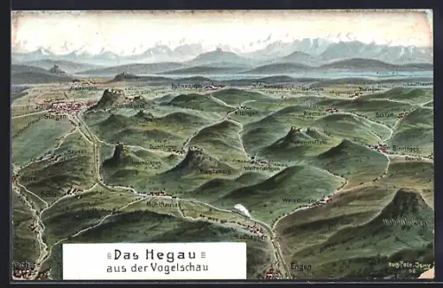 Künstler-AK Eugen Felle: Weiterdingen / Hegau, Panorama mit umliegenden Orten