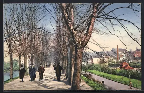 AK Osnabrück, Strasse Herrenteichswall, Promenade, Spaziergänger
