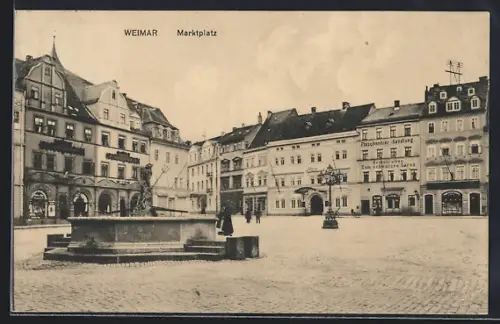 AK Weimar / Thüringen, Marktplatz, Brunnen, Restaurant zum schwarzen Bären