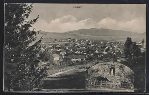 AK Peiting, Ortsansicht und Lourdesgrotte