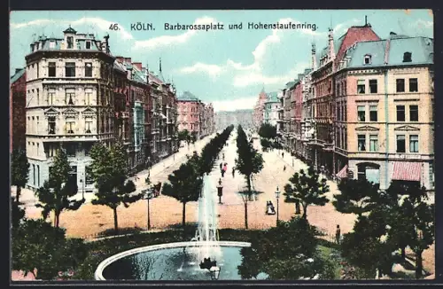 AK Köln-Neustadt, Barbarossaplatz, Hohenstaufenring, Brunnen