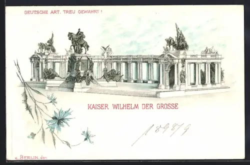 Lithographie Berlin, Denkmal Kaiser Wilhelm der Grosse, Reiterstandbild