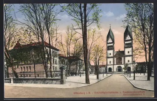 AK Offenburg i. B., Dreifaltigkeitskirche, Knabenvolksschule, Reservelazarett II